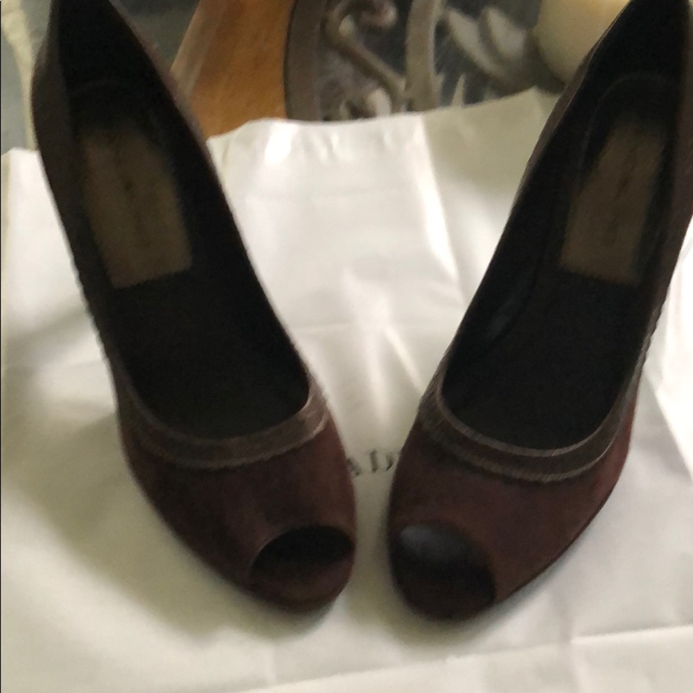 Brown Suede Open Toe Heels Size 7.5. Never Worn